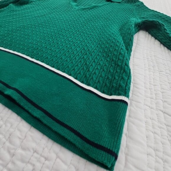 Tommy Hilfiger Cable Knit Sweater Women's XL Green V-Neck Long Sleeve EUC LN - Picture 2 of 13